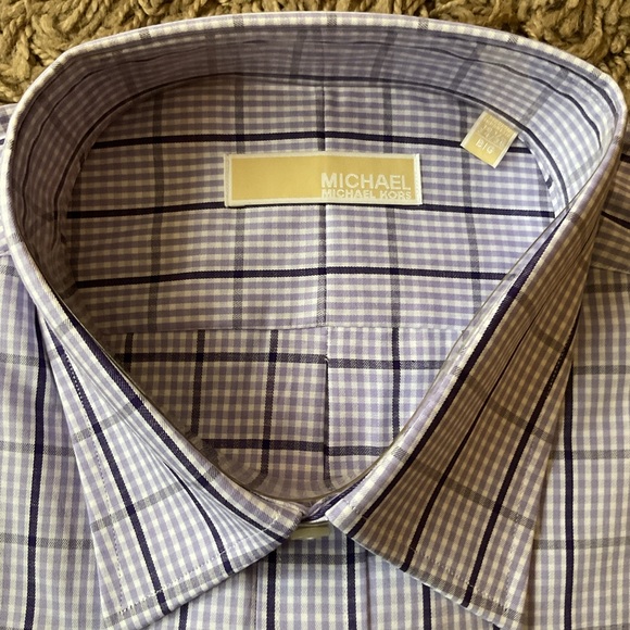 Michael Kors Men's Lt Purple/White Checkered Shirt. New Sz 18 1/2 (34/35) - Picture 2 of 4